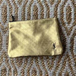 YSL Makeup Cosmetic Bag Zip Laser Cut Metallic Gold Logo Beaute